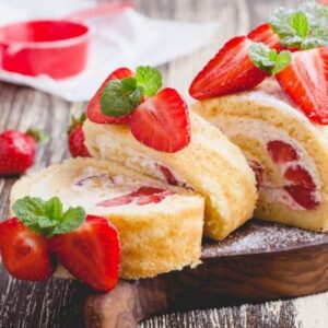 Kaju Strawberry Cake Roll
